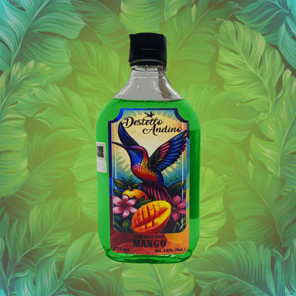 Botella mini de mango Destello Andino 375mL: sabor playero y viajero, perfecto para aventuras y regalos express. ¡Good vibes!